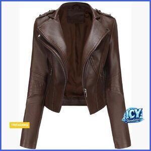 PU Leather Bomber Jacket Cropped Moto Coat